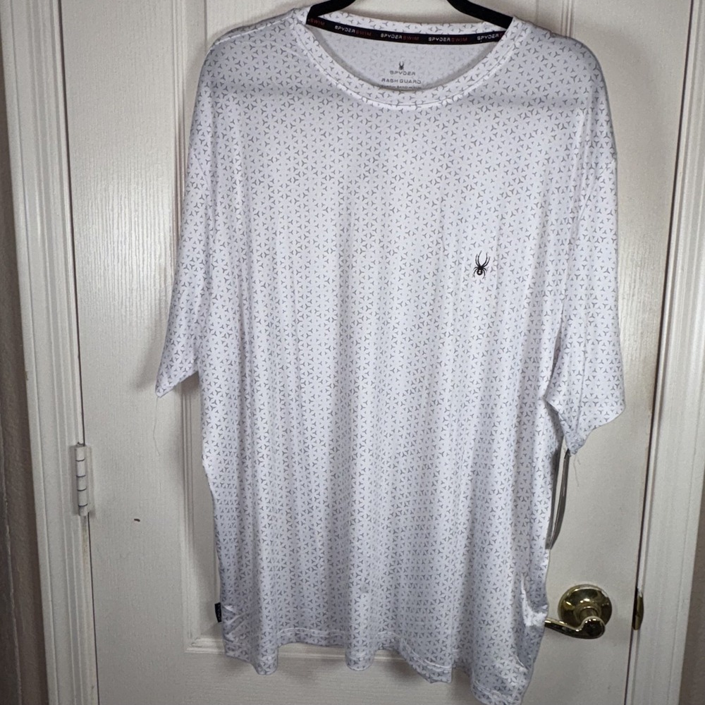 Spyder Men's Rash Guard Swim Shirt L White Black Logo NWT  Surf‎ Sun Sand